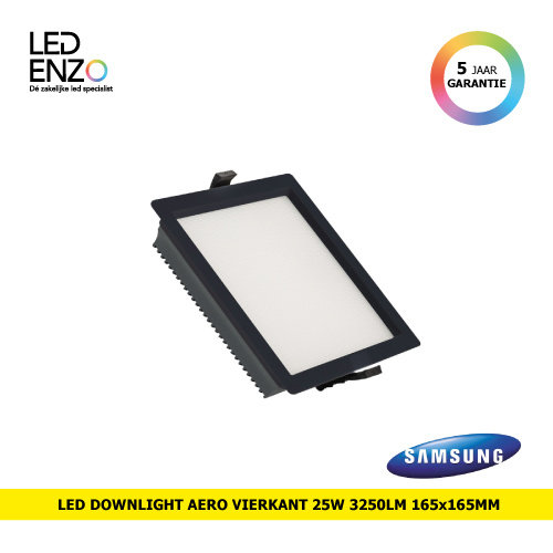 Downlight New Aero Slim Vierkant SAMSUNG LED 25W 130 lm/W (URG17) LIFUD Zwart Zaag maat 165x165 mm 