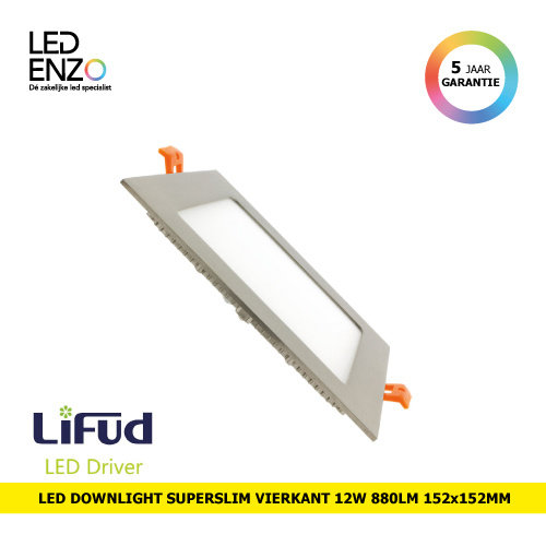 LED Downlght SuperSlim LIFUD vierkant zilver 12W 