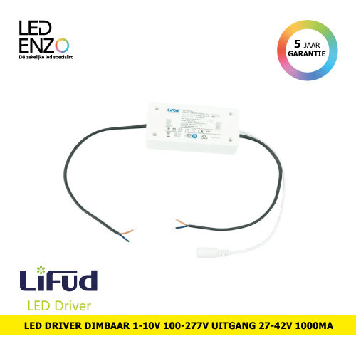 LED Driver 1-10V 220-240V Uitgang 9-42V 1000mA 42W Dimbaar LIFUD Anti Flikker LF-GDE042YF 