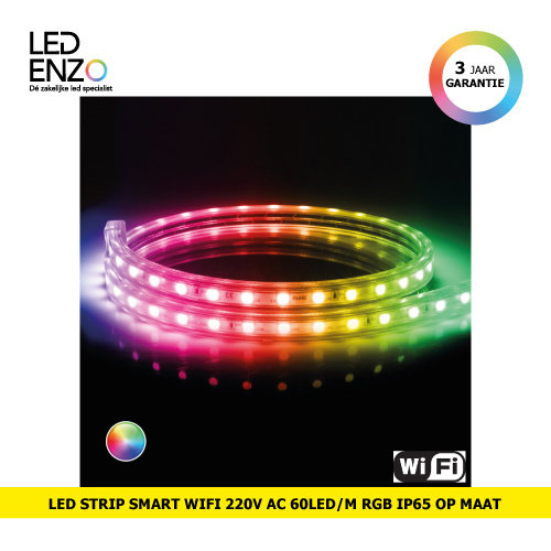 LED Strip Smart Wifi 220V AC 60 LED/m RGB IP65 op maat om de 100cm 