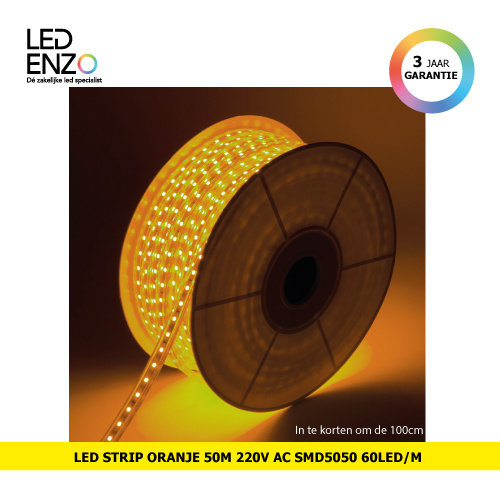 LED Strip Oranje, 50m, 220V AC, SMD5050, 60 LED/m 
