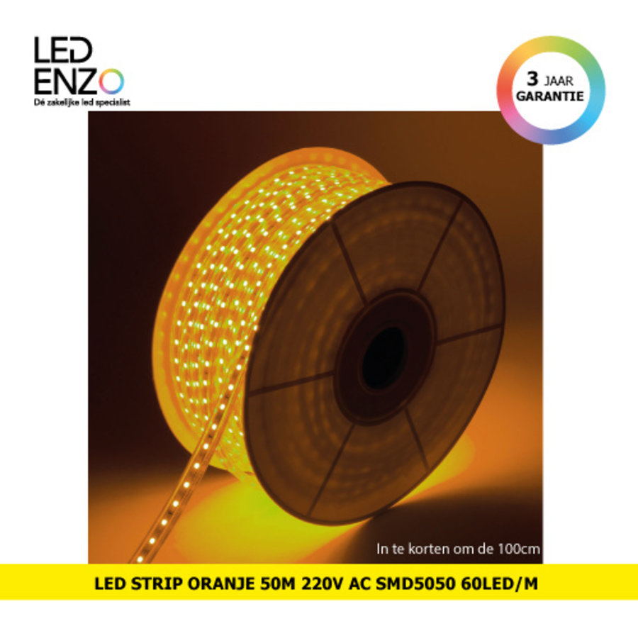 LED Strip Oranje, 50m, 220V AC, SMD5050, 60 LED/m-1