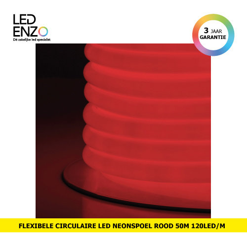 LED Strip Circulair neonspoel flexibel met 120LED/m rood 50 meter 