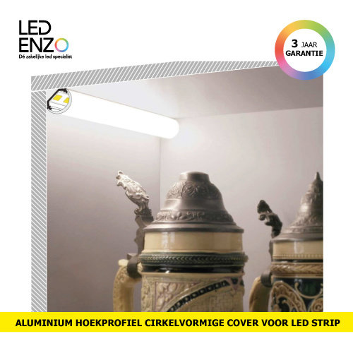 Aluminium hoekprofiel 1m met cirkelvormige cover voor LED strips 