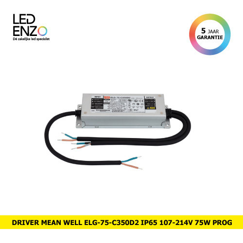 LED Driver 107-214V 75W IP65 (programmeerbaar) MEAN WELL ELG-75-C350D2 