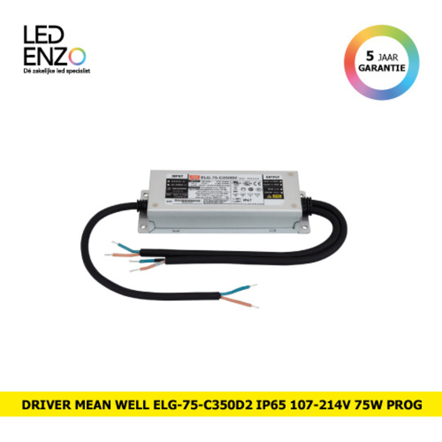 LED Driver 107-214V 75W IP65 (programmeerbaar) MEAN WELL ELG-75-C350D2-1