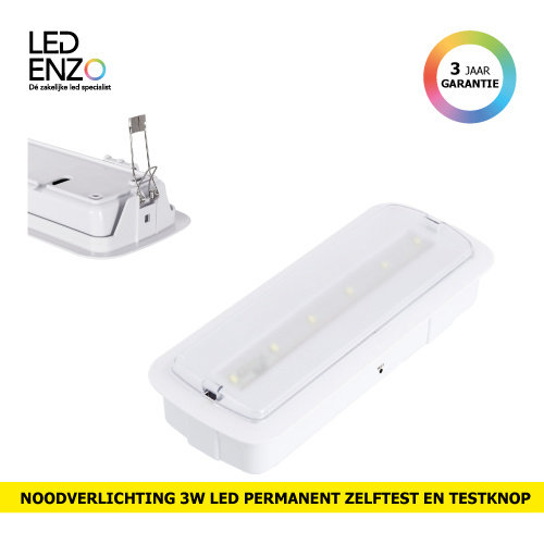 LED Noodverlichting 3W + plafondkit, permanent / niet-permanent met zelftest en testknop 