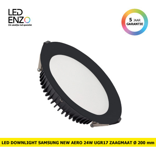 LED Downlight Samsung New Aero Microprismatische 24W UGR17 4000K Lifud Zwart Zaag maat Ø185 mm 