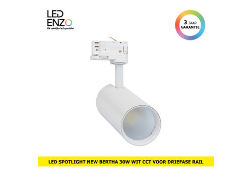 Rail Spot LED Driefase New Bertha 30W Wit CCT Lifud 