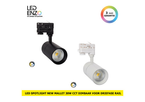 Rail Spot LED Driefase New Mallet 30W Dimbaar CCT 