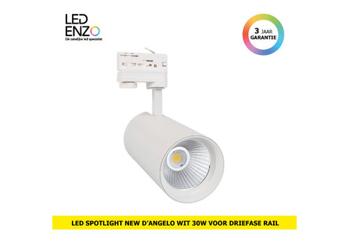 Rail Spot LED Driefase New d'Angelo 30W Wit CRI90 Lifud 