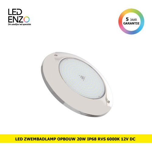 Zwembadlamp Opbouw LED 6000K 12V DC Roestvrij Staal 20W IP68 
