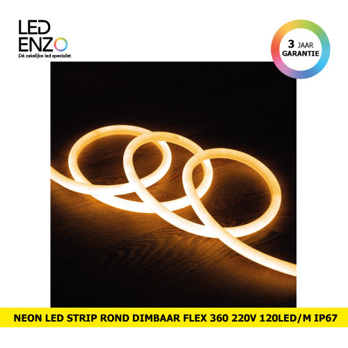 LED Strip Neon rond Flexibel 360 220V AC 120 LED/m  Warm Wit 
