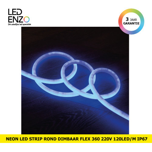 LED Strip Neon rond Flexibel 360 220V AC 120 LED/m Blauw 