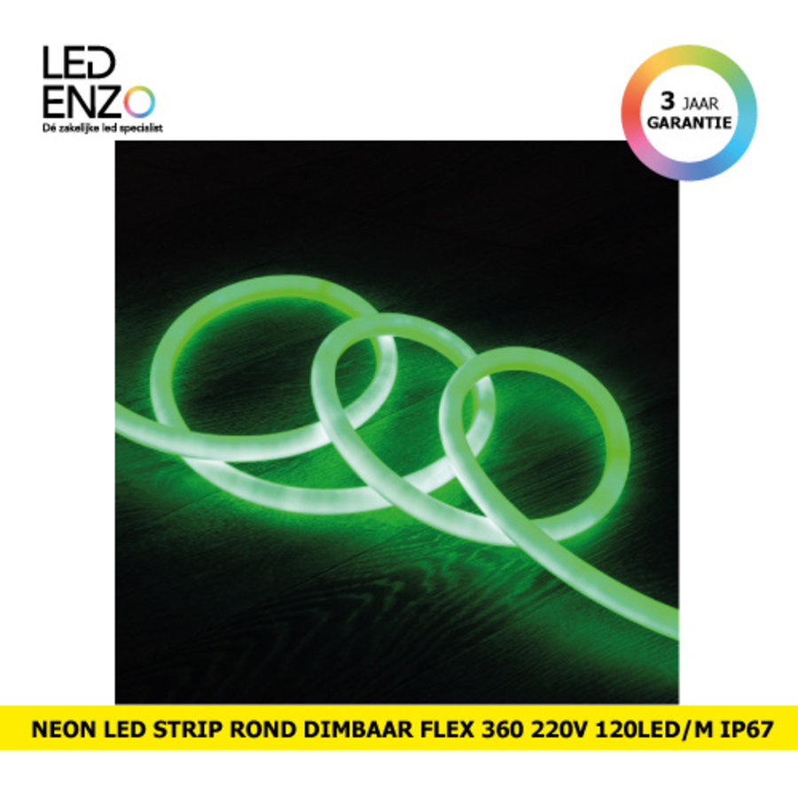 LED Strip Neon rond Flexibel 360 220V AC 120 LED/m Groen-1