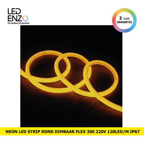 LED Strip Neon rond Flexibel 360 220V AC 120 LED/m Geel 