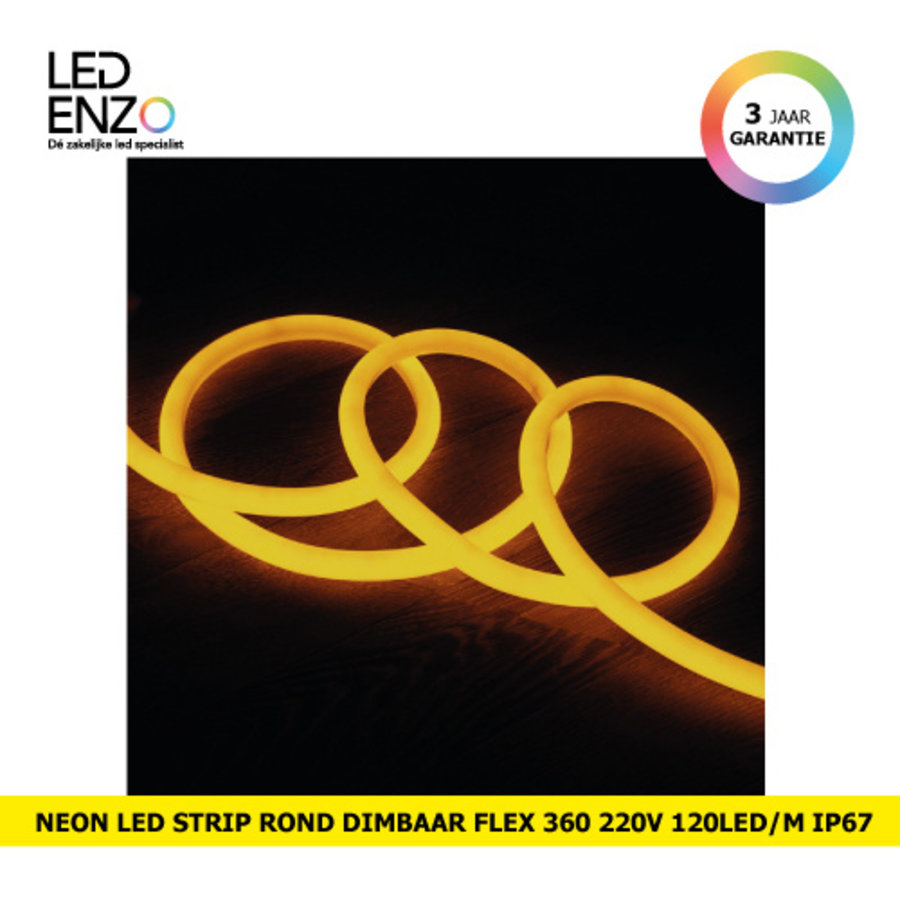 LED Strip Neon rond Flexibel 360 220V AC 120 LED/m Geel-1