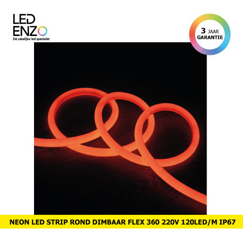 LED Strip Neon Rond Flexibel 360 220V AC 120 LED/m in Oranje 
