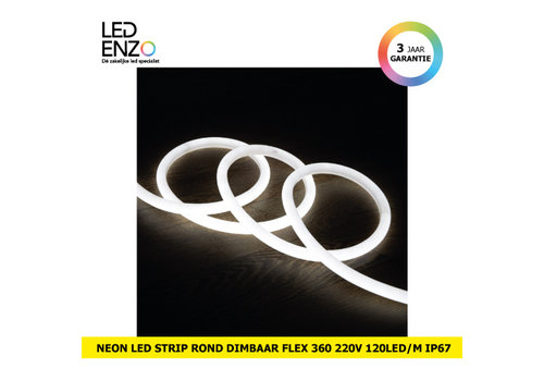 LED Strip Neon rond Flexibel  360 220V AC 120 LED/m Koel Wit 