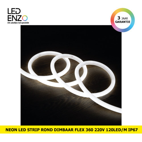 LED Strip Neon rond Flexibel  360 220V AC 120 LED/m Koel Wit 