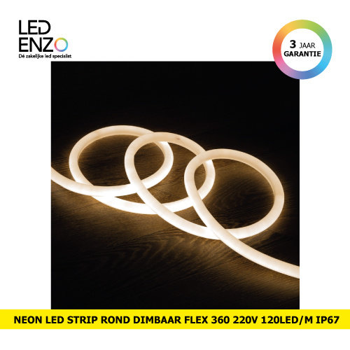 LED Strip Neon rond Flexibel  360 220V AC 120 LED/m Helder Wit 