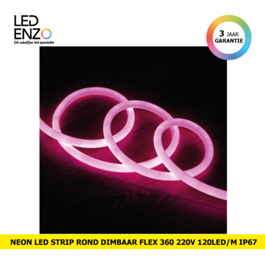 LED Strip Neon Rond Flexibel 360 220V AC 120 LED/m in Rose-1