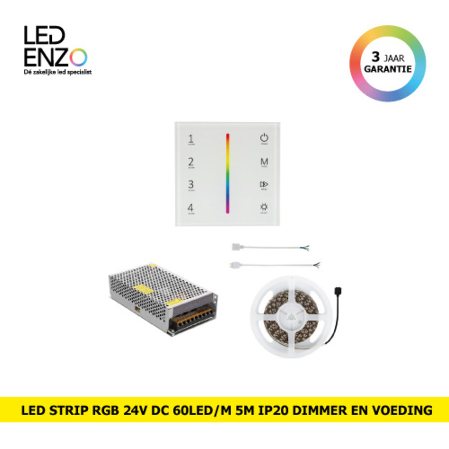 LED Strip RGB 24V DC 60LED/m 5m RGB IP20 met Touch Dimmer Mechanisme en Voeding-2