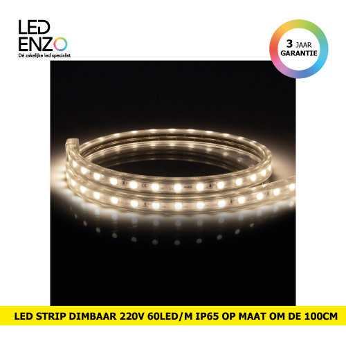 LED Strip, dimbaar 220V AC, 60 LED/m Wit op maat 100cm 