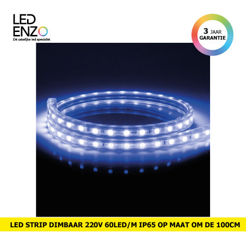LED Strip, dimbaar 220V AC, 60 LED/m Blauw op maat 100cm 