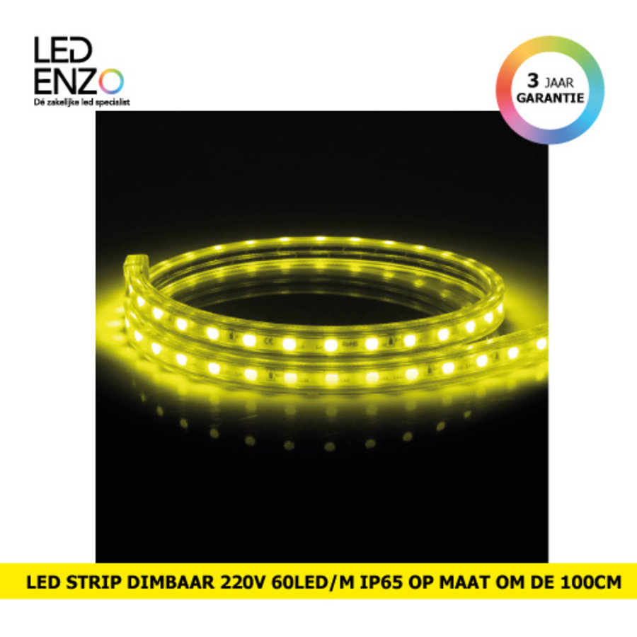 LED Strip, dimbaar 220V AC, 60 LED/m Geel op maat 100cm-1