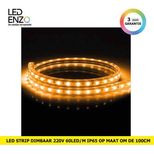 LED Strip, dimbaar 220V AC, 60 LED/m Oranje op maat 100cm 