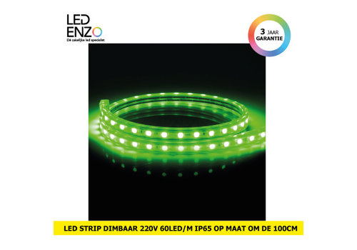 LED Strip, dimbaar 220V AC, 60 LED/m Groen op maat 100cm 