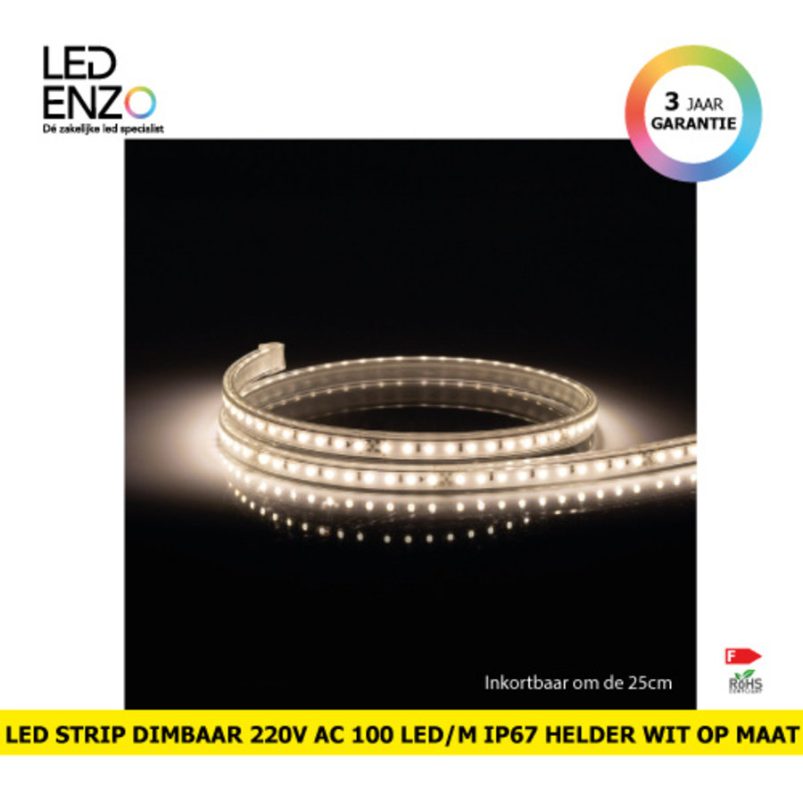 LED Strip Dimbaar 220V AC 100 LED/m Helder Wit IP67 Op maat om de 25 cm-1