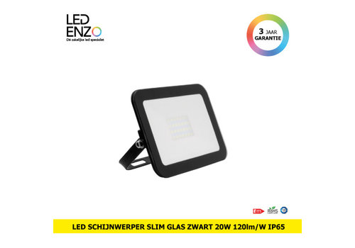 LED Schijnwerper Slim glas Zwart 20W 120lm/W IP65 