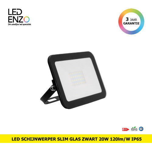 LED Schijnwerper Slim glas Zwart 20W 120lm/W IP65 