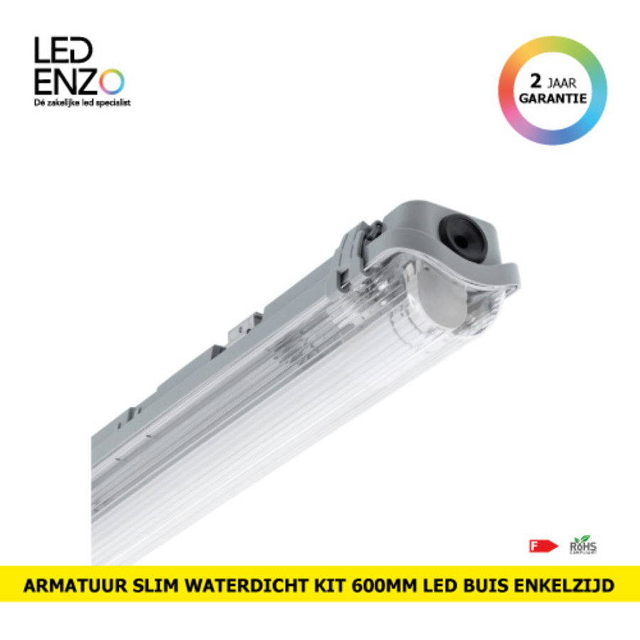 LED Armatuur Waterdicht Slim Kit met één 60cm LED-buis met enkelzijdige aansluiting 9W-1
