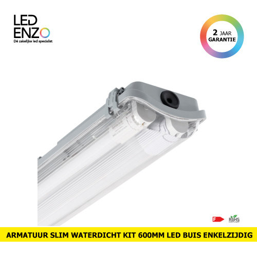 LED Armatuur Waterdicht Slim Kit met twee 600mm LED-buis met enkelzijdige aansluiting 18W 