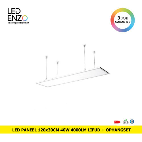 LED Paneel 120x30cm 40W 4000lm LIFUD + Ophangset 