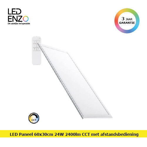 Led paneel 60x30cm 24W 2400lm Regelbaar CCT met afstandsbediening 