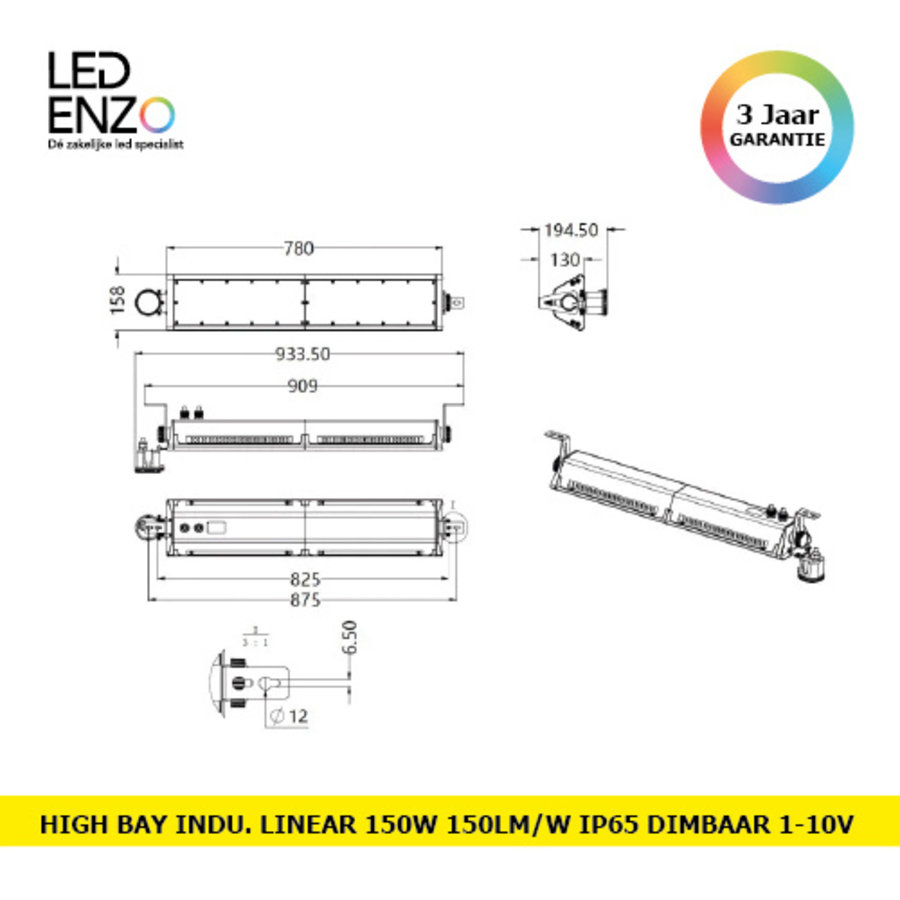 High Bay Industriële Linear 150W LUMILEDS IP65 150lm/W Dimbaar 1-10V-4