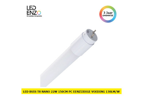 LED Buis T8 Nano 150cm PC met eenzijdige voeding 22W 130lm/W 