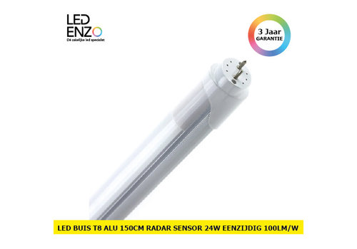 LED Buis T8 Aluminium 150cm met radar bewegingssensor 24W (Beveiliging) eenzijdige aansluting 100lm/W 