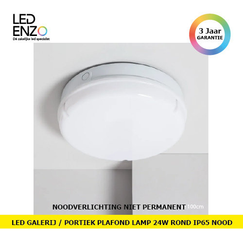 LED Plafondlamp LED 24W Rond Outdoor Ø285 mm IP65 met niet Permanent Noodverlichting Hublot Wit 