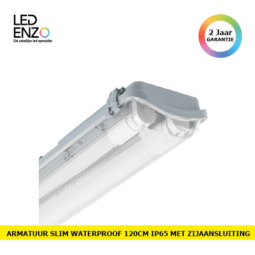 LED Armatuur  Waterproof Slim voor twee 120cm PC/PC LED-buizen met een zijaansluiting 