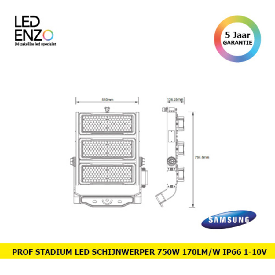 LED Stadion Schijnwerper PRO 750W 170lm/W IP66 SAMSUNG INVENTRONICS Dimbaar 1-10 V-5