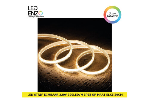 LED Strip Dimbaar COB 220V AC 320 LED/m Warm Wit IP65 Op Maat Elke 50 cm Breedte 14mm 