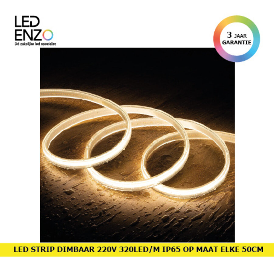 LED Strip Dimbaar COB 220V AC 320 LED/m Warm Wit IP65 Op Maat Elke 50 cm Breedte 14mm-1