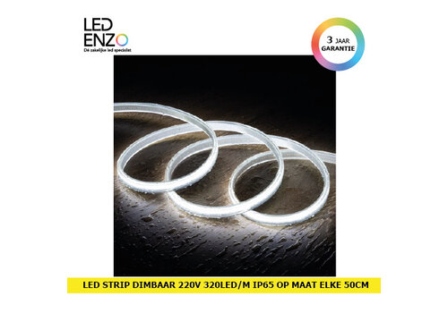 LED Strip Dimbaar COB 220V AC 320 LED/m Koel Wit IP65 Op Maat Elke 50 cm Breedte 14mm 