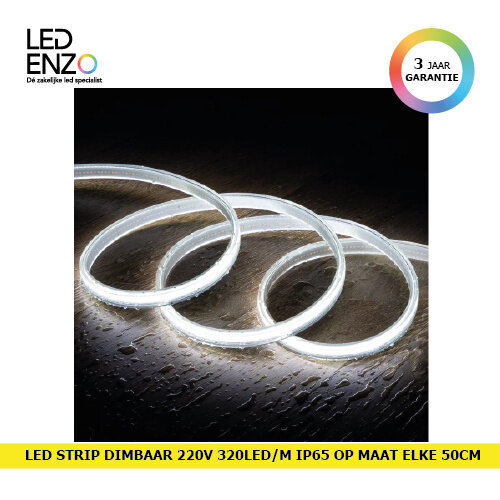 LED Strip Dimbaar COB 220V AC 320 LED/m Koel Wit IP65 Op Maat Elke 50 cm Breedte 14mm 