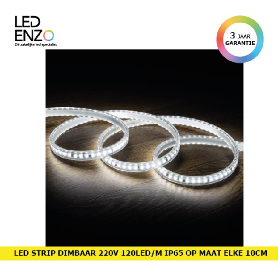 LED Strip Zelfregulerend Dimbaar 220V AC 120 LED/m Koel wit IP65 in te korten om de 10 cm Breedte 14mm - Copy-1